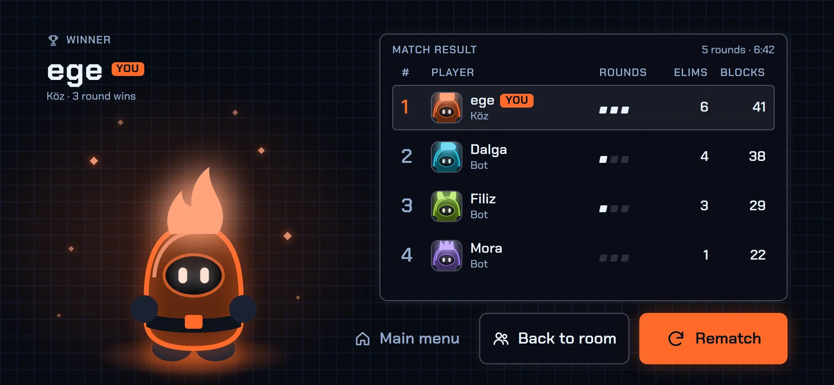 Match results screen